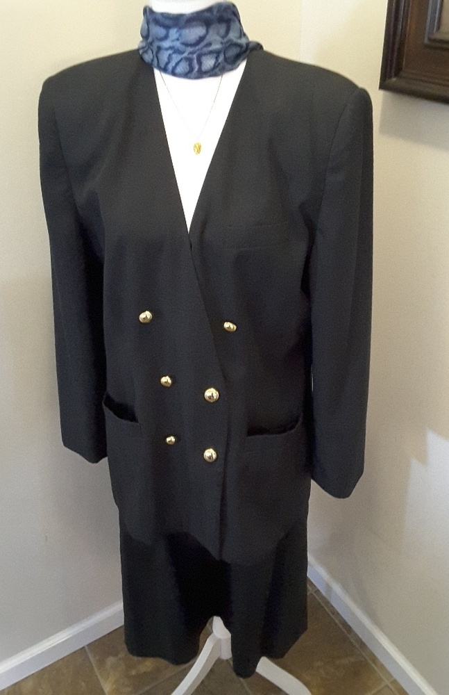 Worthington 2pc skirt suit navy doublebreasted 14